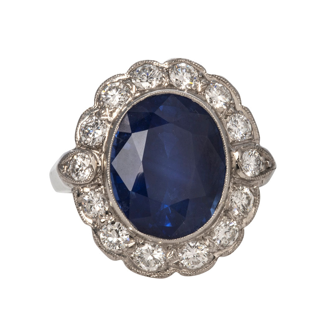 Edwardian 7.75ct Sapphire & 1ct Diamond Platinum Ring