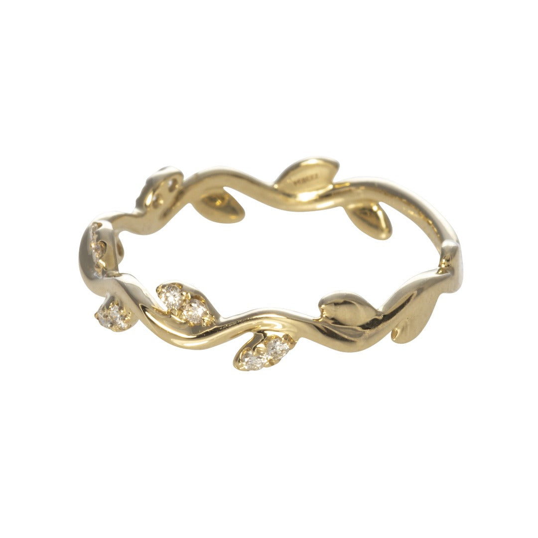Diamond Leaf 14K Yellow Gold Stackable Band