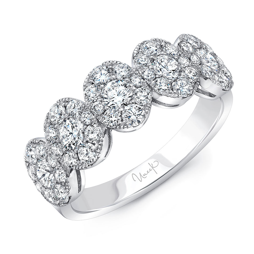 Five Stone Round Diamond Oval Shaped Cluster 14K Gold Ring