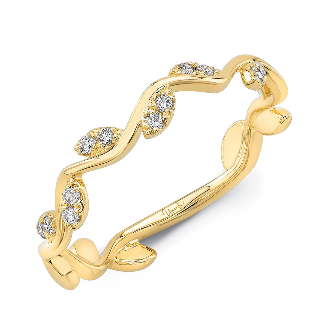 Diamond Leaf 14K Yellow Gold Stackable Band