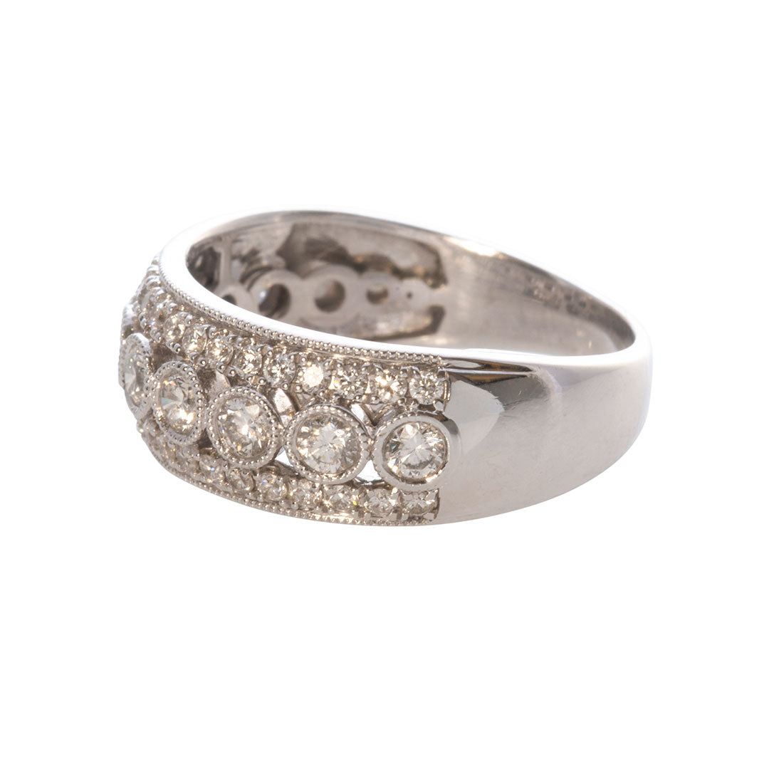 1ct Diamond Milgrain 14K White Gold Anniversary Ring