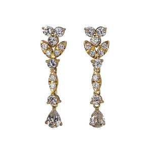 Estate 2ct Diamond 18K Yellow Gold Floral Drop Earrings