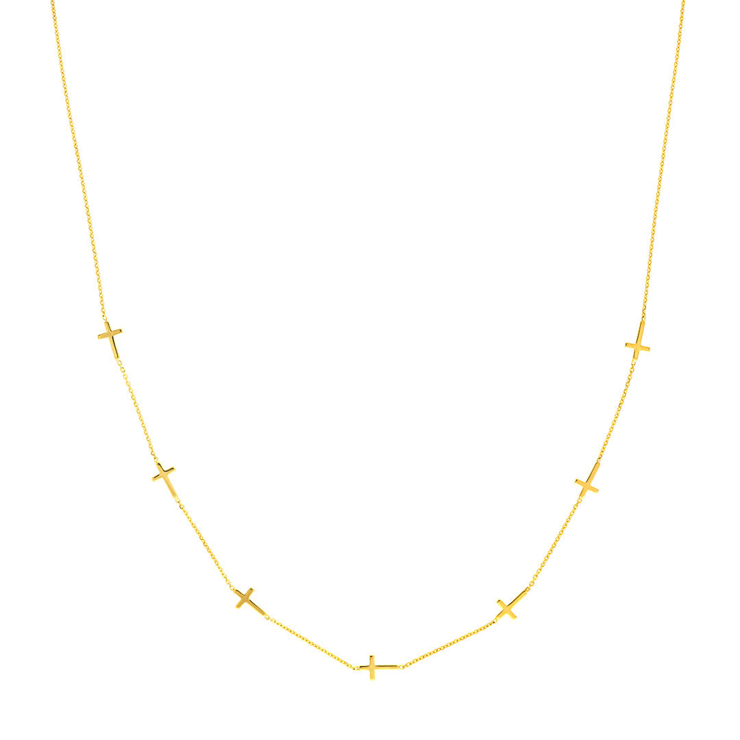 14K Yellow Gold Mini Cross Station Necklace
