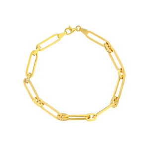 Diamond Accent 14K Yellow Gold Paperclip Chain Bracelet