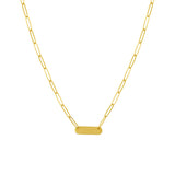 14K Yellow Gold Engravable Bar Paperclip Chain Necklace