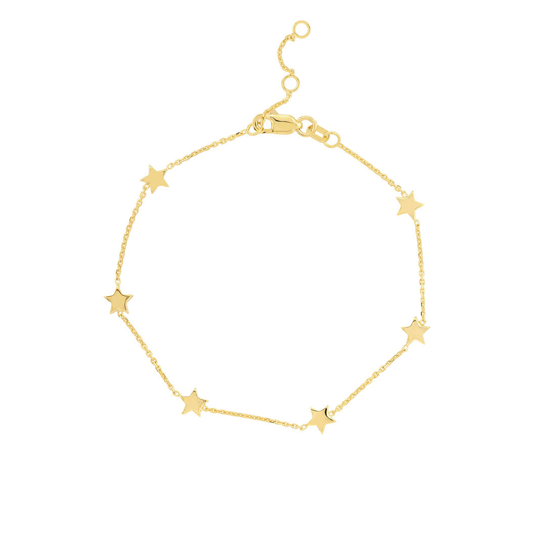 14K Yellow Gold Mini Star Station Bracelet