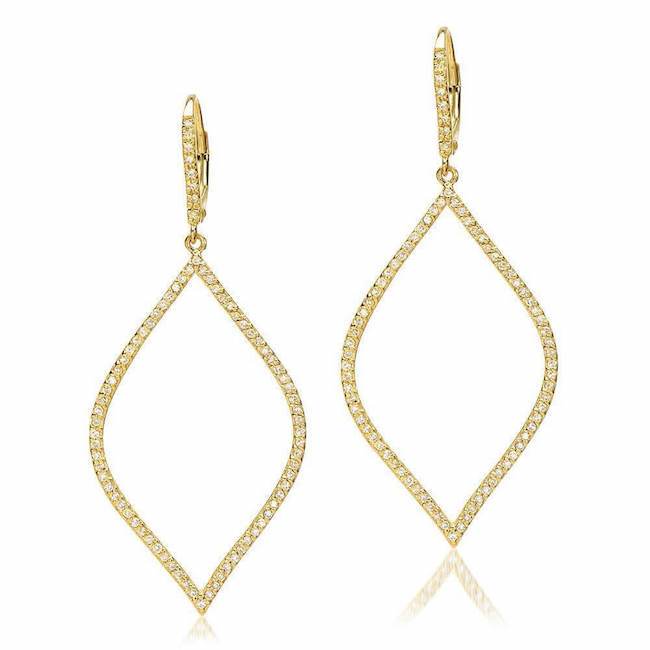 Diamond 14K Gold Front Facing Open Marquise Drop Earrings