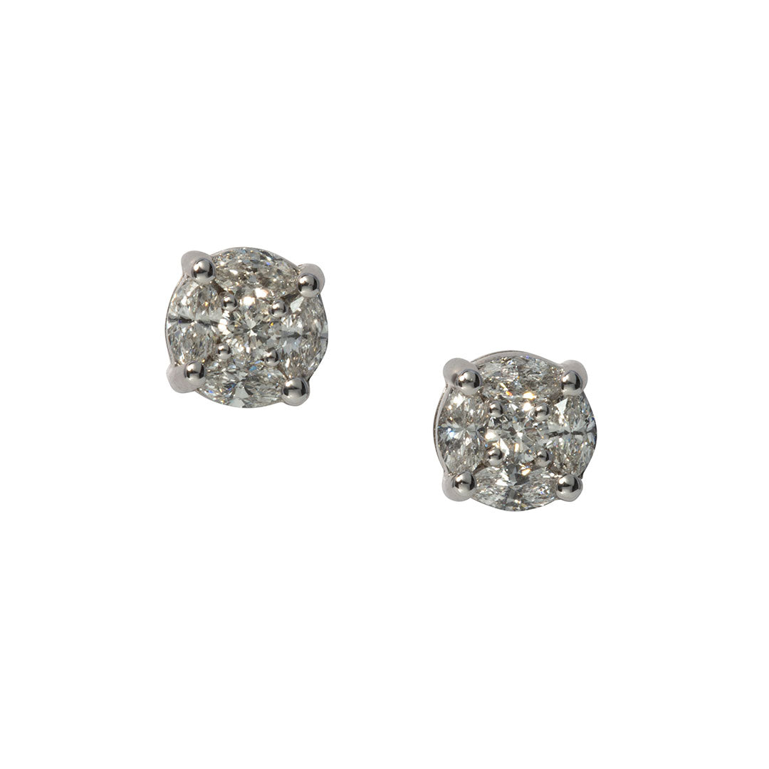 Diamond Cluster 14K White Gold Stud Earrings