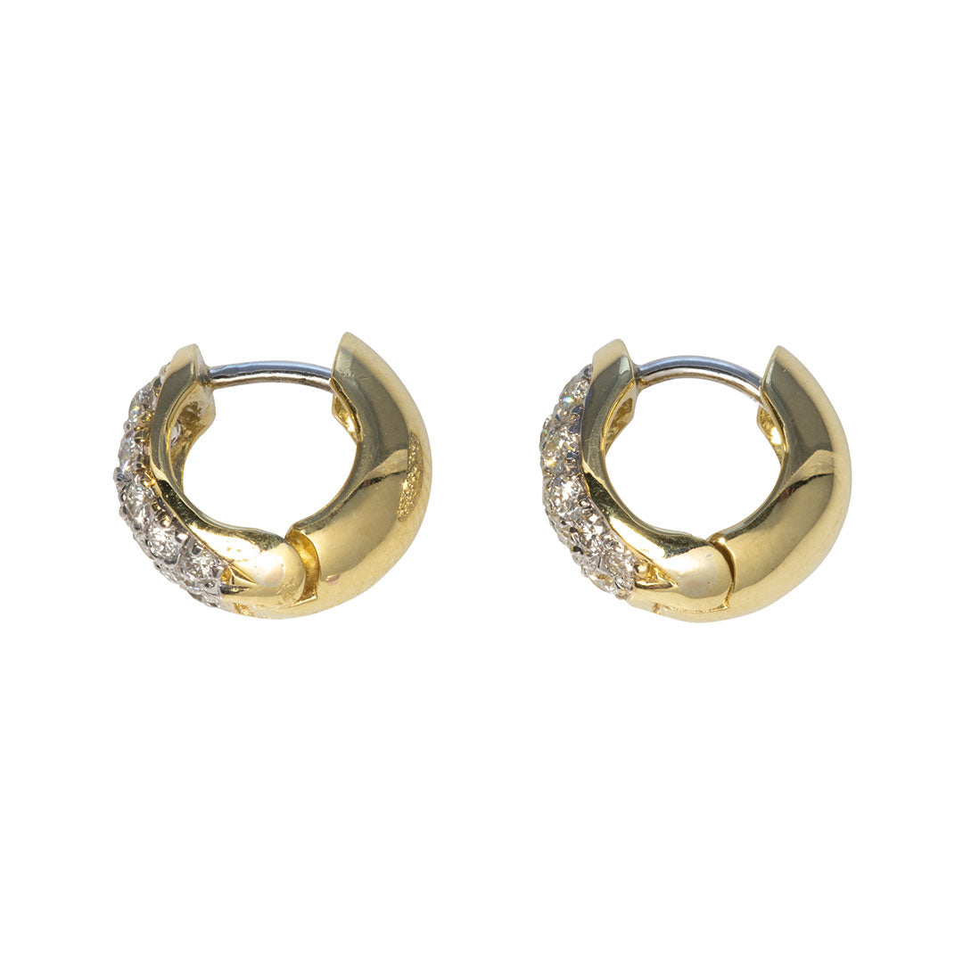 1ct Diamond 18K Two Tone Gold Huggie Earrings