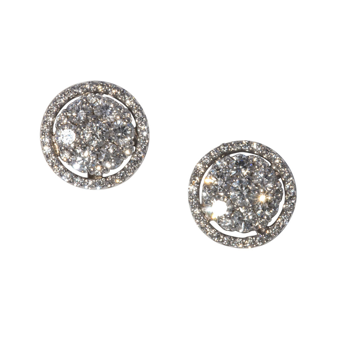 .95ct Diamond Cluster Halo 14K White Gold Stud Earrings