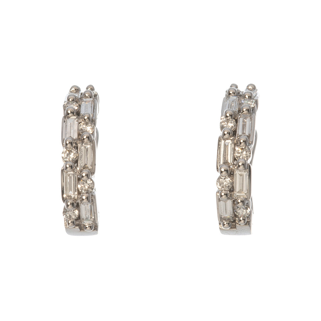 Baguette & Round Diamond 14K Gold Huggie Earrings