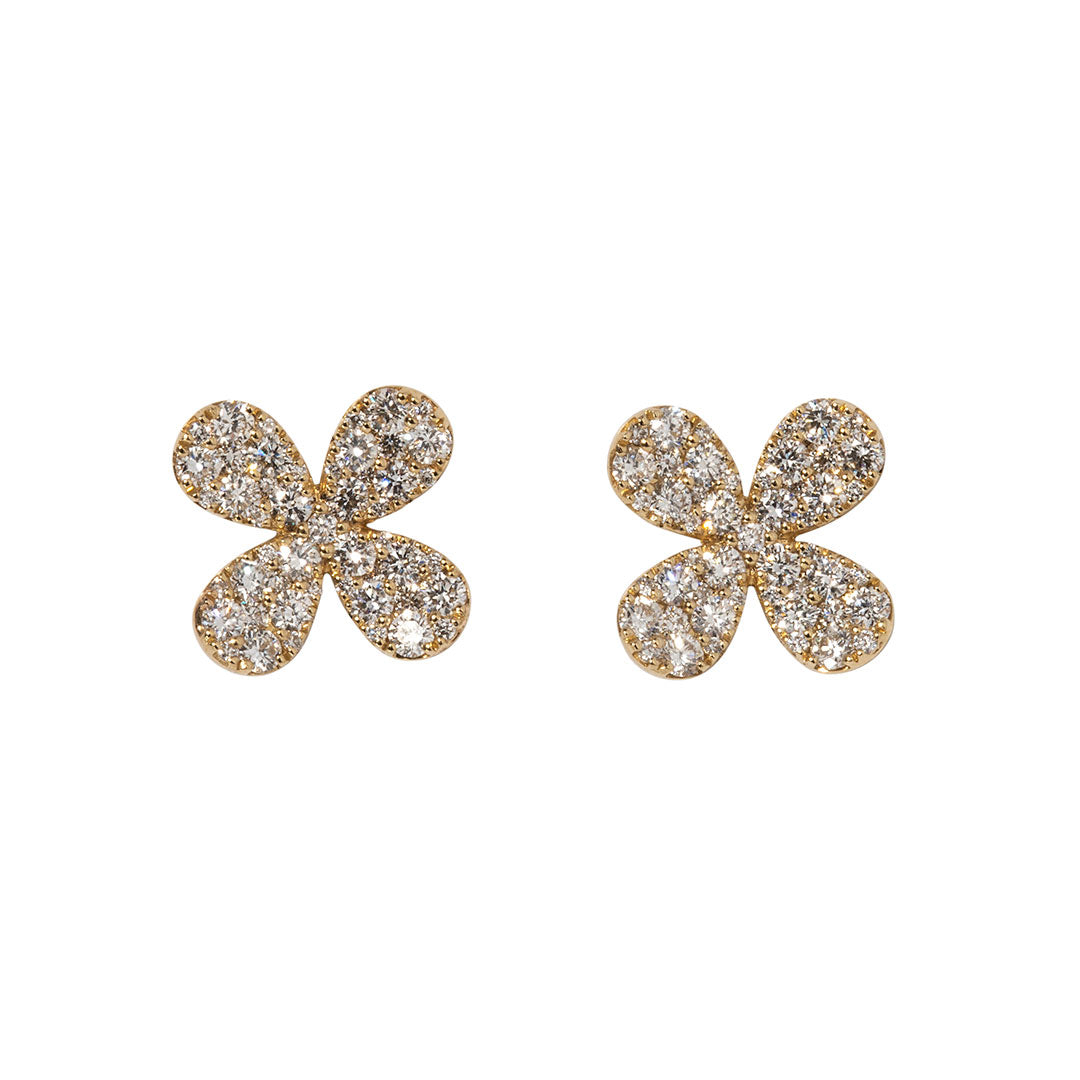 1ct Diamond Pavé 14K Yellow Gold Flower Stud Earrings