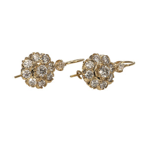 Diamond Cluster Drop 14K Yellow Gold Earrings