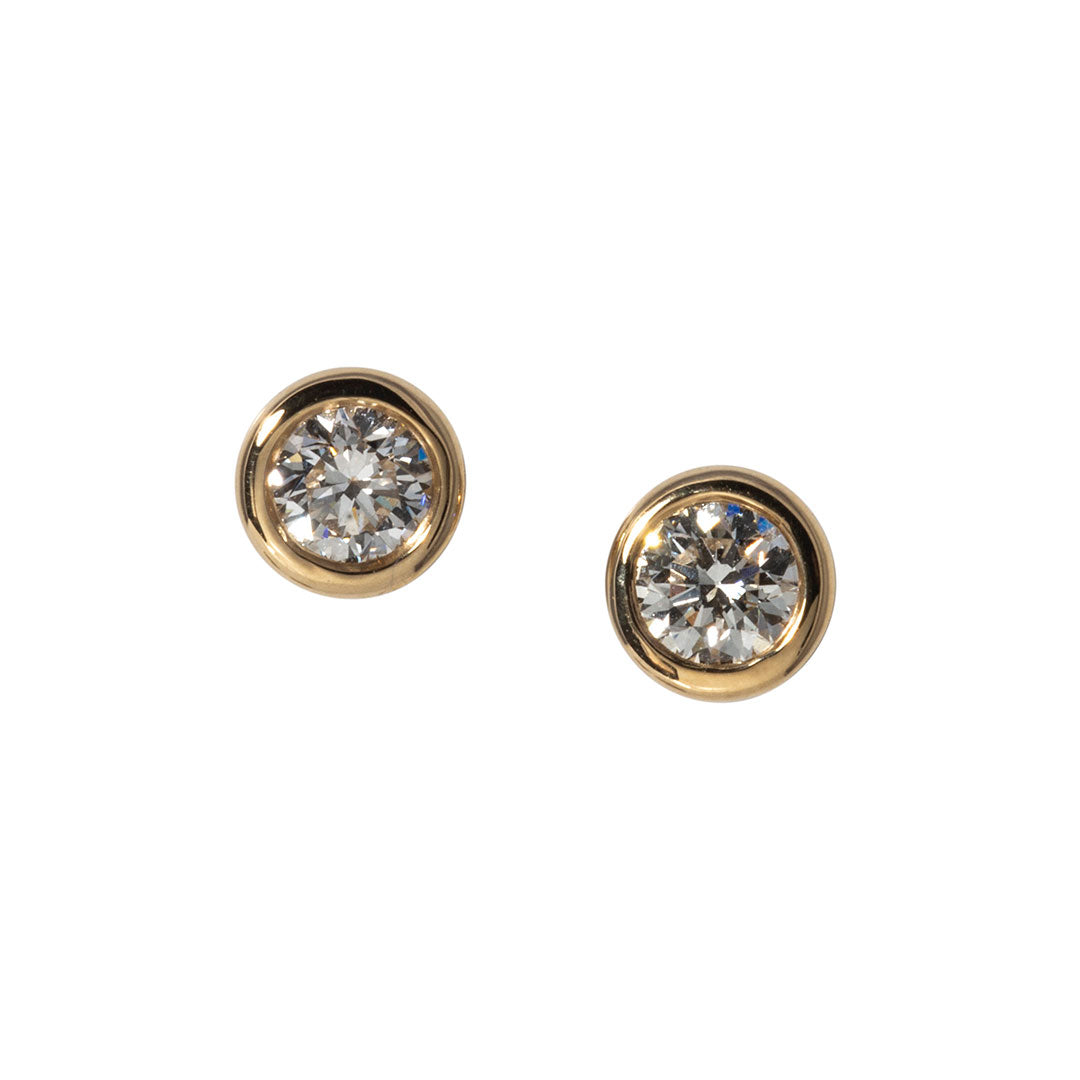 Diamond Bezel 14K Yellow Gold Stud Earrings