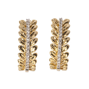Diamond 18K Yellow Gold Leaf Huggie Earrings