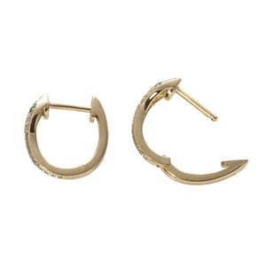 Diamond & Emerald 14K Gold Snake Huggie Earrings