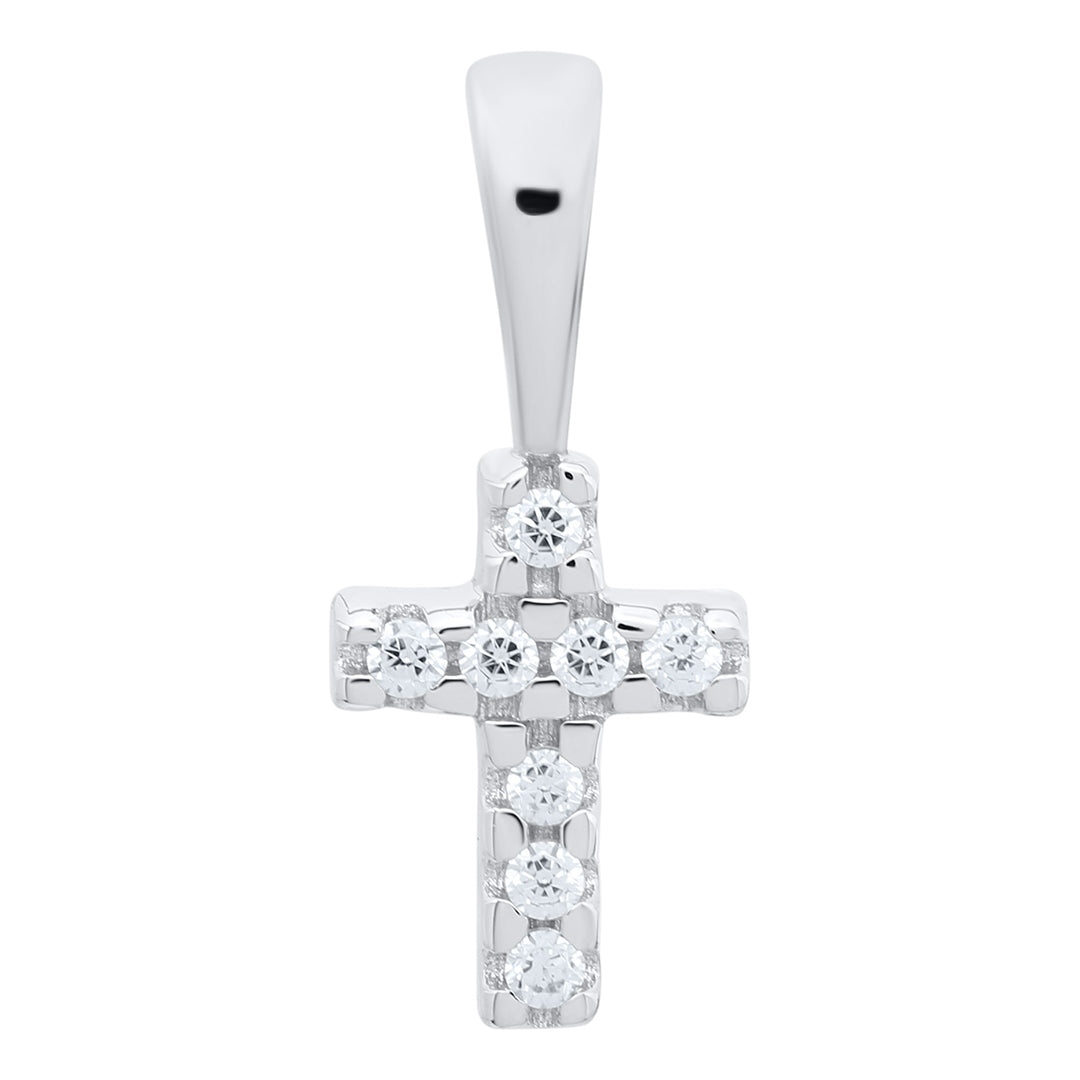 Child Sterling Silver Diamond Cross Pendant Necklace