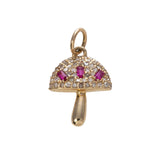 Pink Sapphire & Diamond Pavé 14K Gold Mushroom Charm