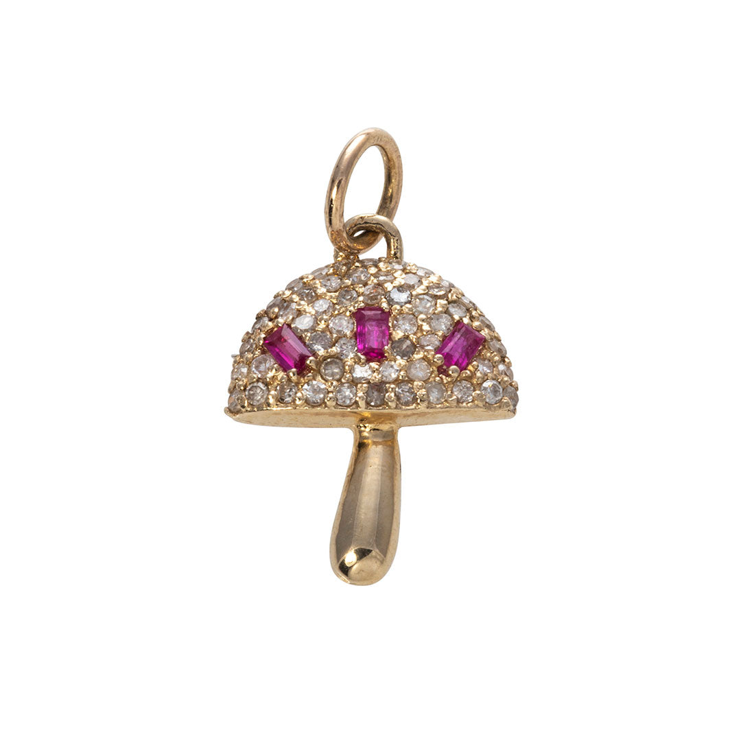 Pink Sapphire & Diamond Pavé 14K Gold Mushroom Charm