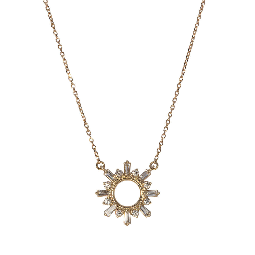 Diamond Sunburst 14K Yellow Gold Pendant Necklace