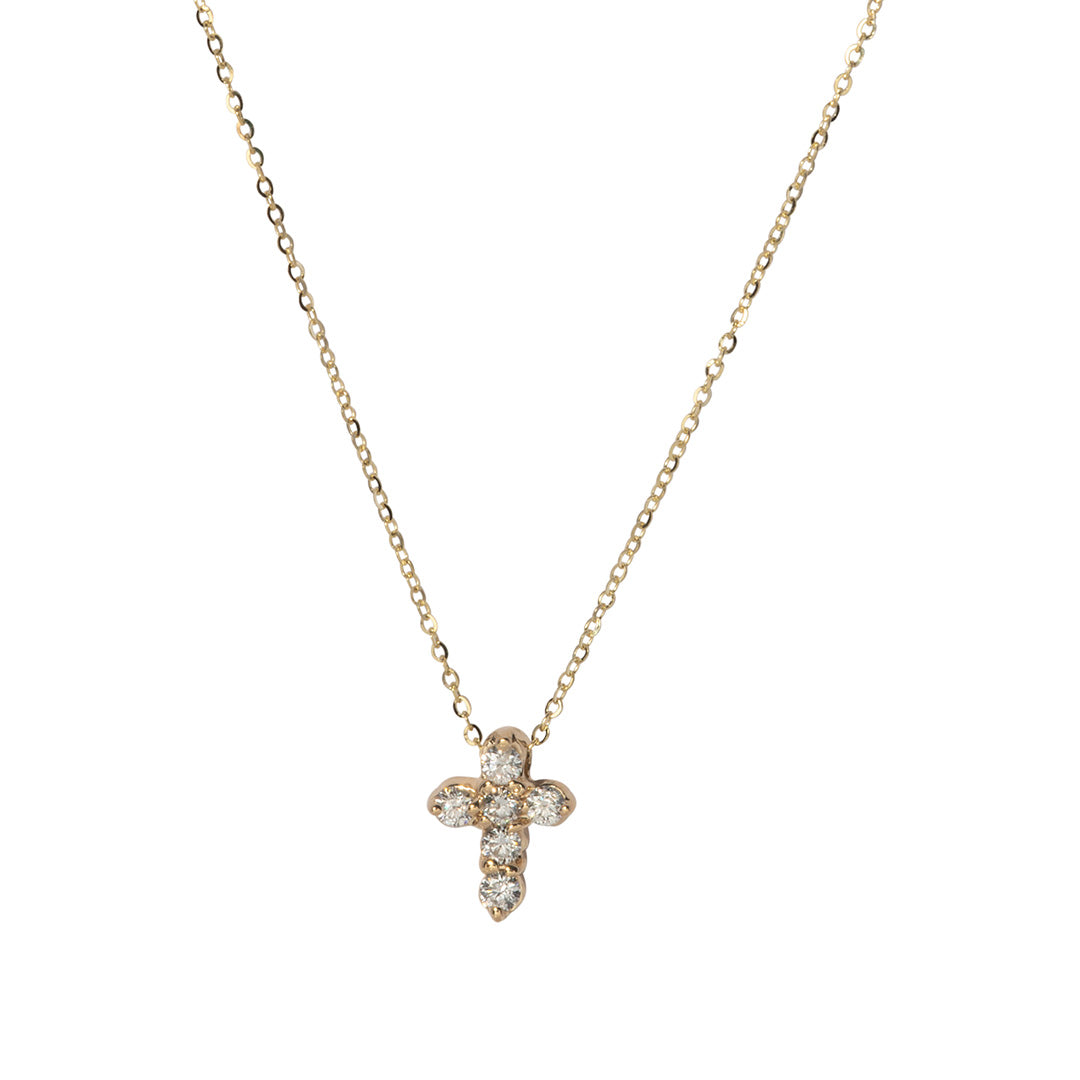 Diamond Small Cross 14K Yellow Gold Pendant Necklace