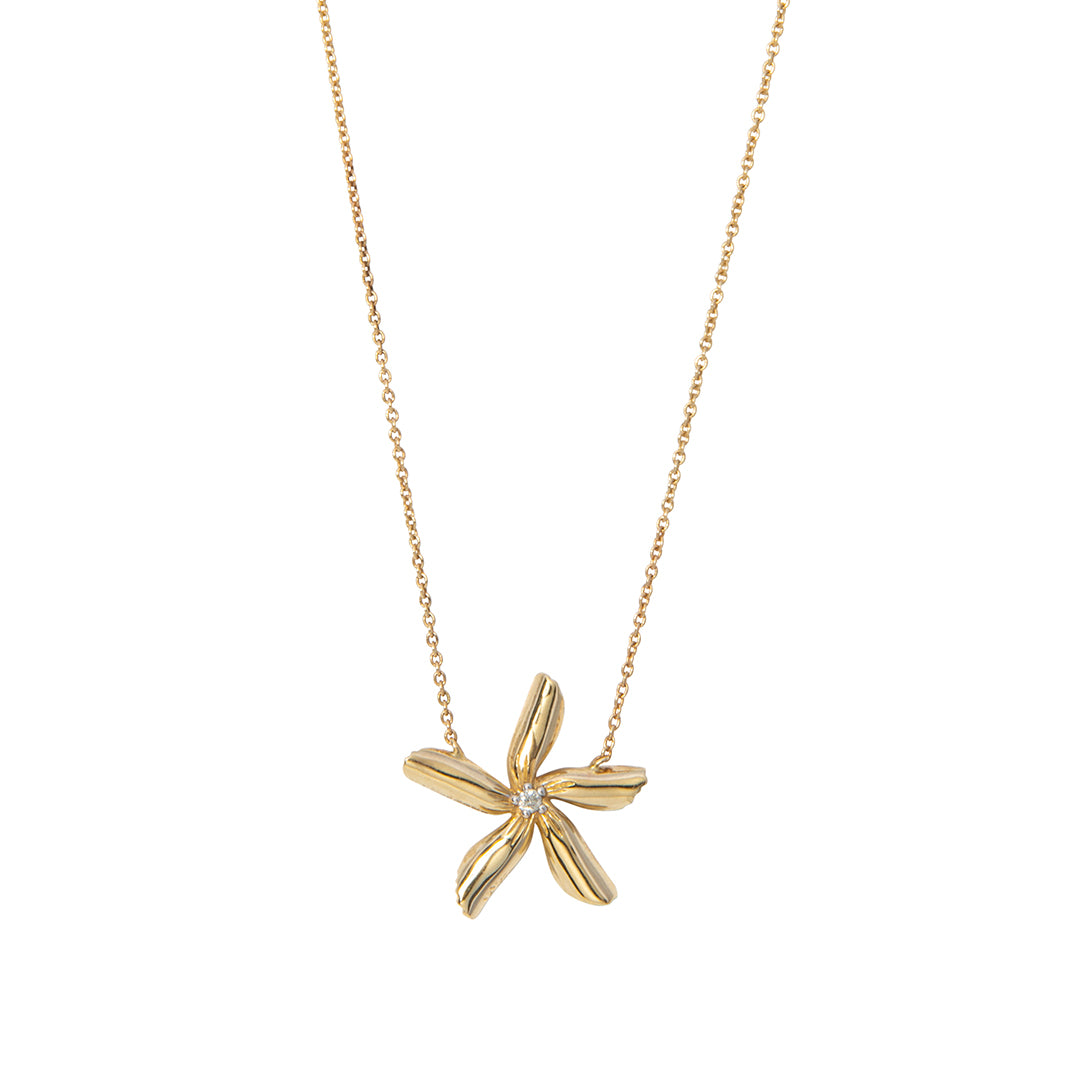 Diamond 14K Yellow Gold Star Jasmine Pendant Necklace