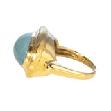 Mazza Horizontal Oval Cabochon Aquamarine 14K Gold Ring