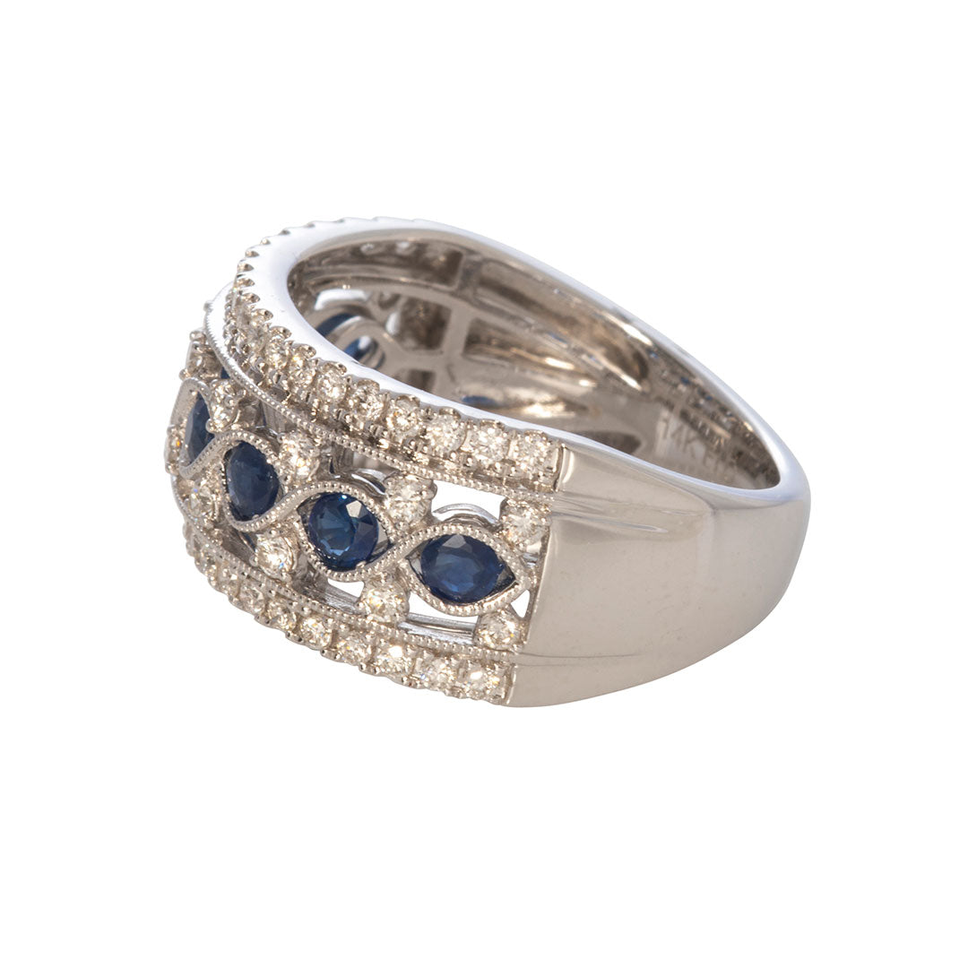 Seven Stone Round Sapphire & Diamond 14K White Gold Ring