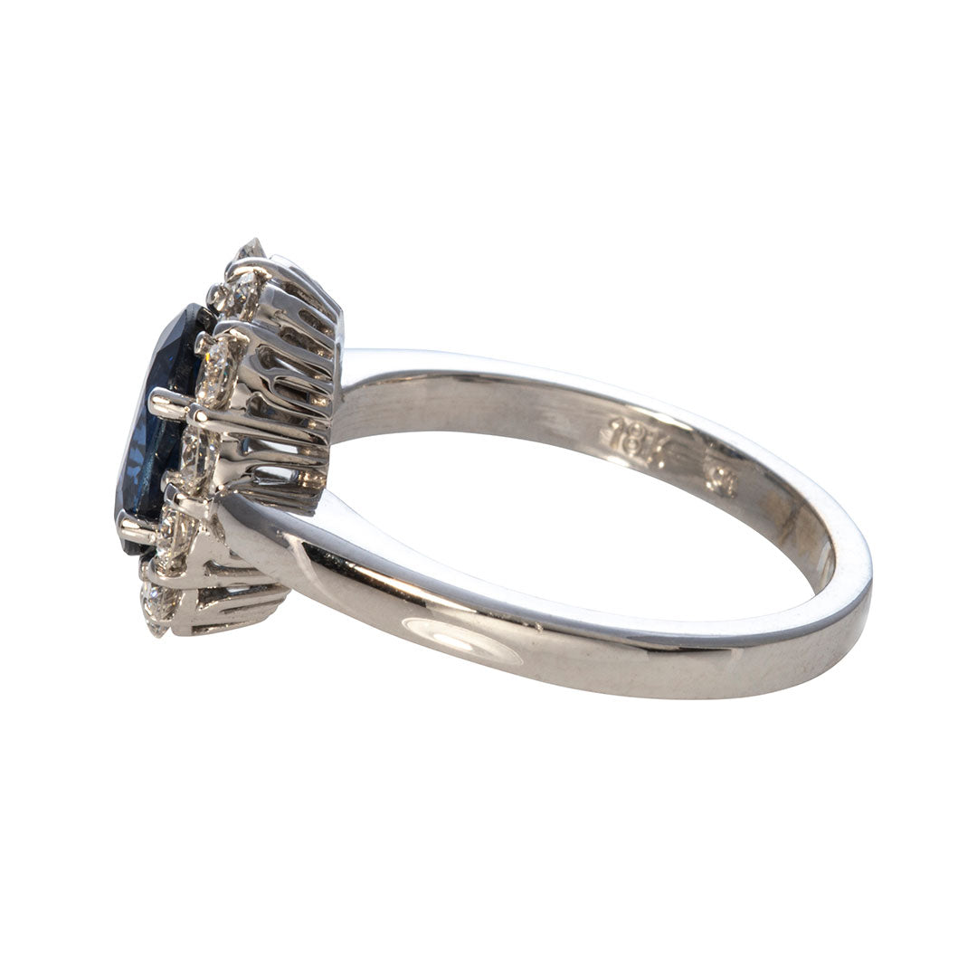 Oval Sapphire & Diamond Halo 18K White Gold Ring