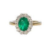 Oval Emerald & Diamond Cluster 18K Two Tone Gold Ring