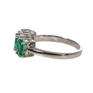 Three Stone Oval Emerald & Diamond 14K White Gold Ring