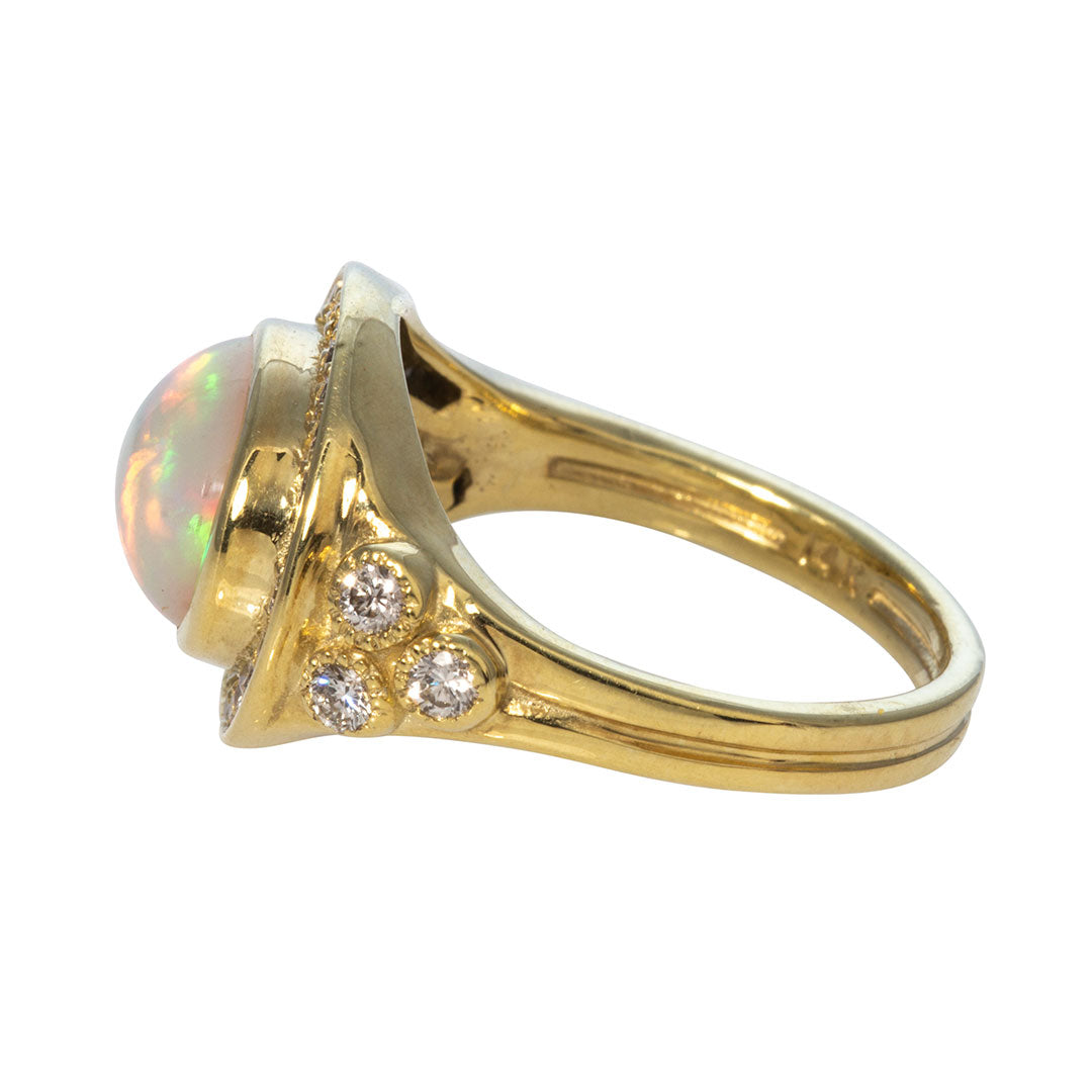 Oval Cabochon Opal & Diamond 14K Yellow Gold Ring