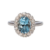 Oval Aquamarine & Diamond Cluster 14K White Gold Ring