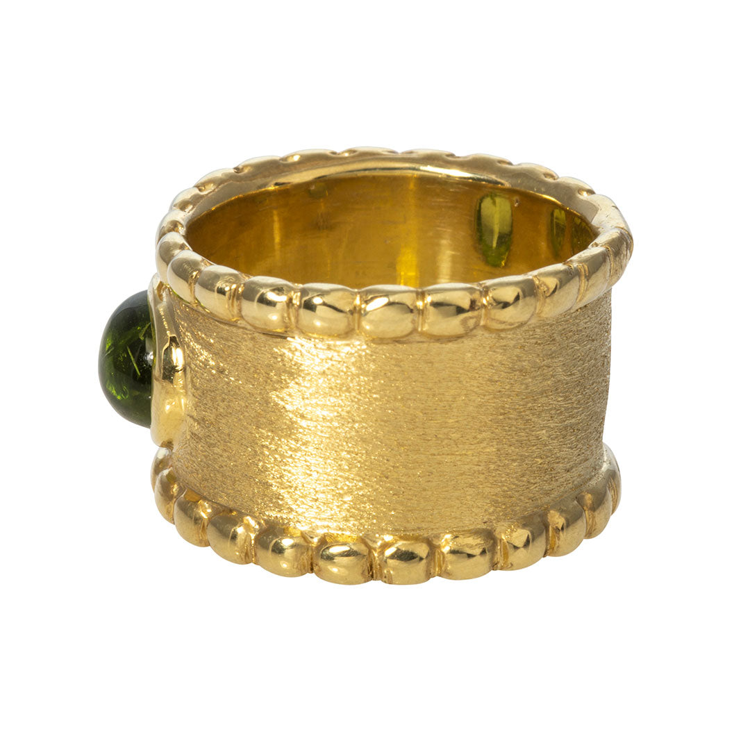 Oval Cabochon Peridot 14K Yellow Gold Cigar Ring