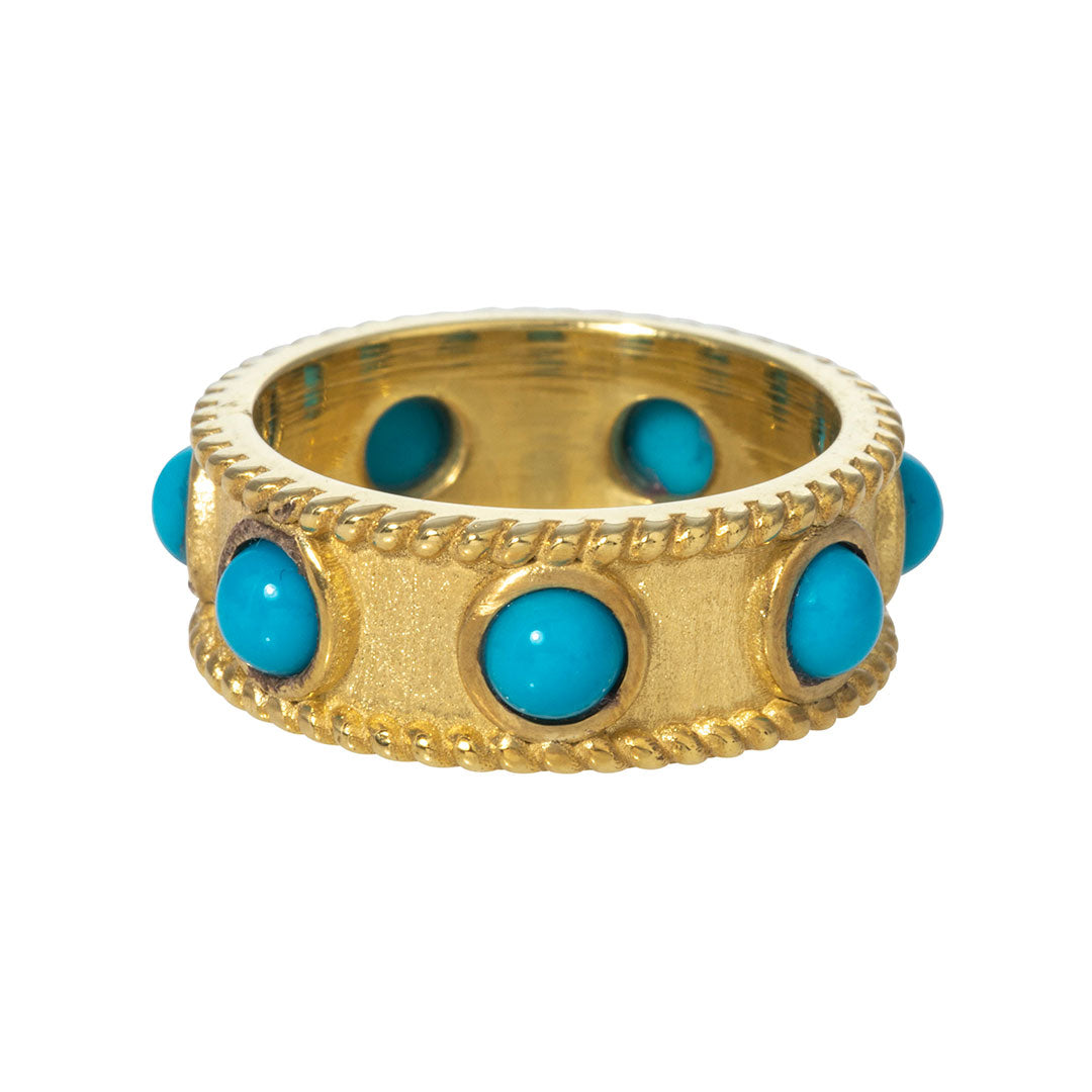 Round Cabochon Turquoise 14K Yellow Gold Cigar Band