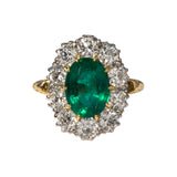 Victorian Style 2.43ct Emerald & Diamond Cluster Engagement Ring