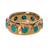 Cabochon Turquoise 14K Yellow Gold Wide Band