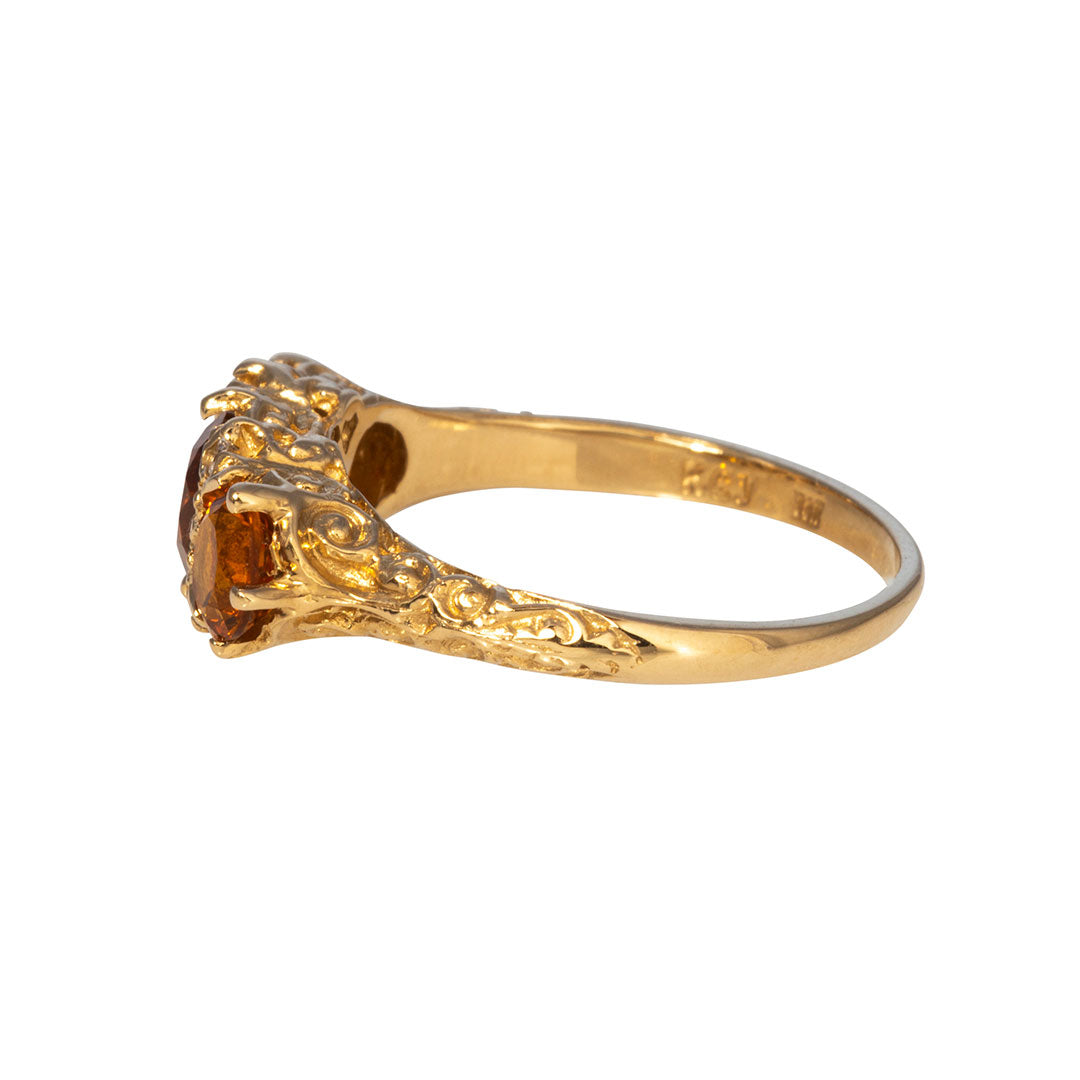 Three Stone Round Citrine & Diamond 14K Yellow Gold Ring