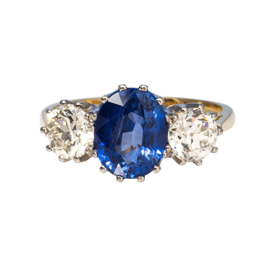 Victorian Style 3ct Sapphire & Diamond Three Stone Ring