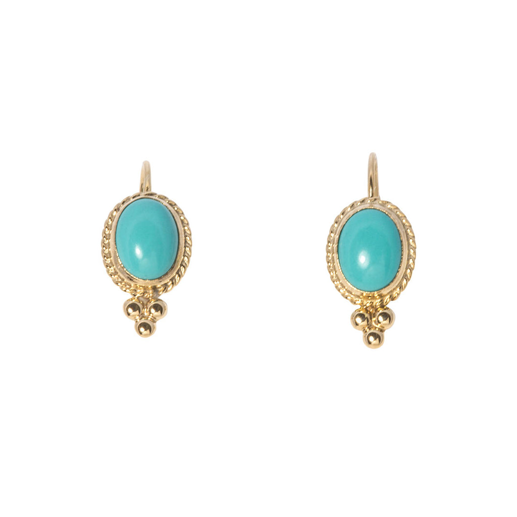 18mm Sleeping Beauty Turquoise Lever Back Earrings 14K Yellow Gold -  Trustmark Jewelers