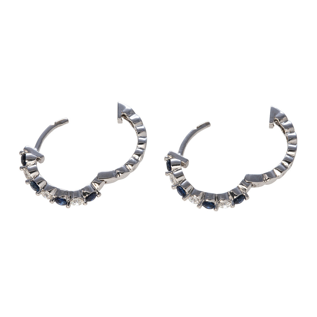 Sapphire and Diamond 14K White Gold Hoop Earrings