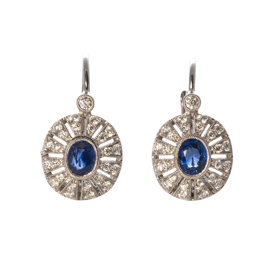 Oval Sapphire & Diamond 14K White Gold Filigree Earrings