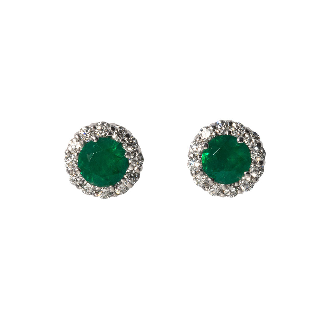 1.25ct Emerald & Diamond Halo 18K White Gold Stud Earrings