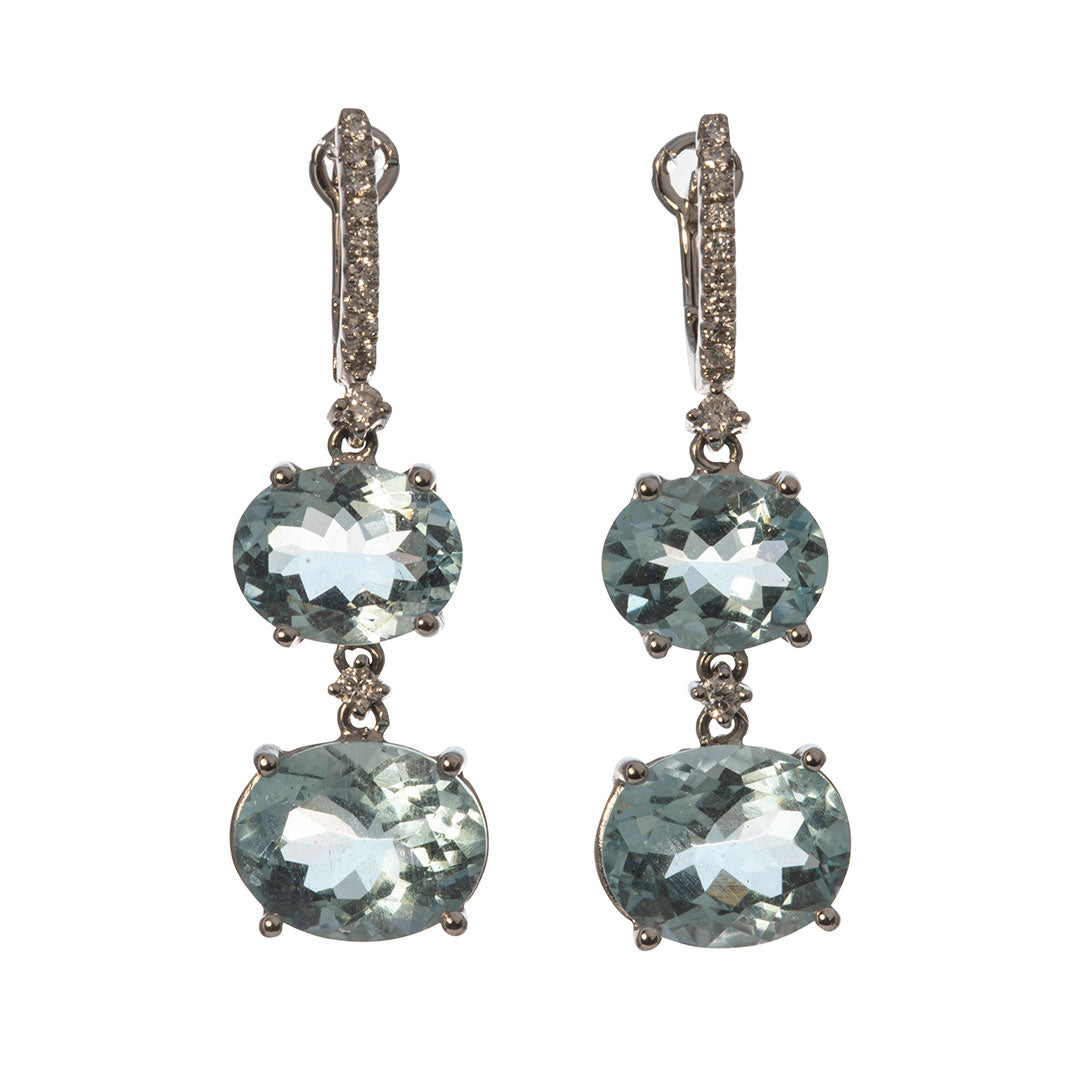 Aquamarine & Diamond 14K White Gold Double Drop Earrings