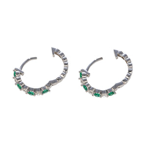 Emerald & Diamond 14K White Gold Hoop Earrings