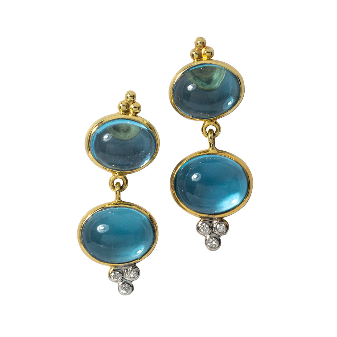 Mazza Blue Topaz Double Drop 14K Yellow Gold Earrings