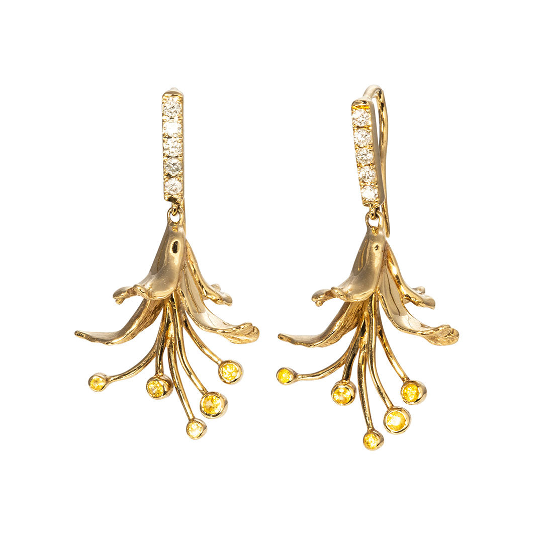Yellow Sapphire & Diamond 14K Gold Honeysuckle Earrings