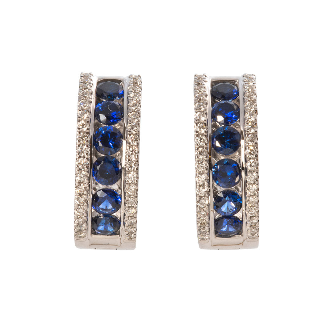 Blue Sapphire & Diamond 14K Gold Huggie Earrings