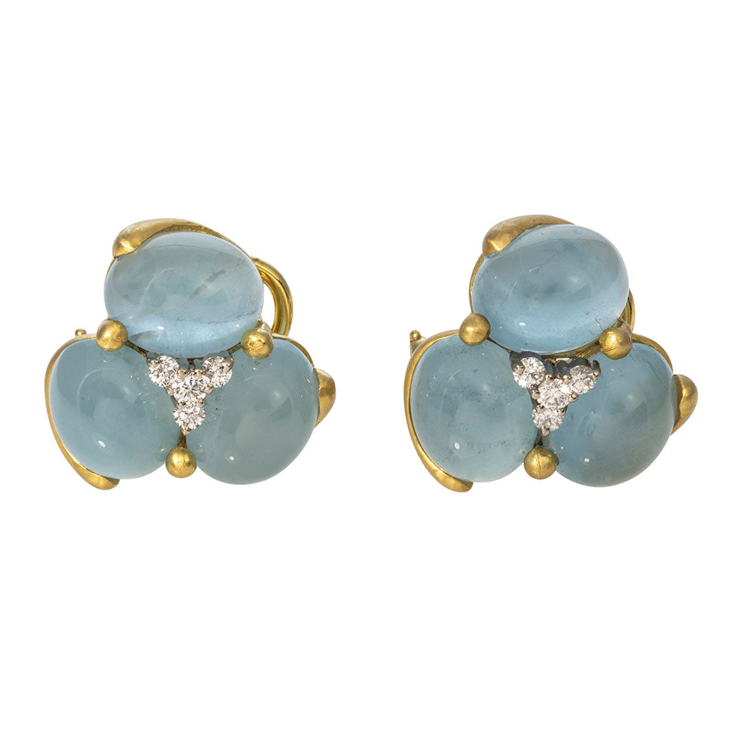 Mazza Cabochon Aquamarine & Diamond 14K Gold Earrings