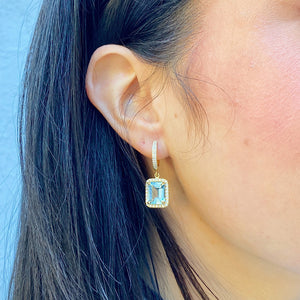 Emerald Cut Aquamarine & Diamond 18K Gold Drop Earrings